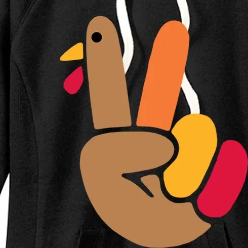 Peace Hand Turkey Design For Ugly Thanksgiving Sweater Idea Gift Women's Fleece Hoodie