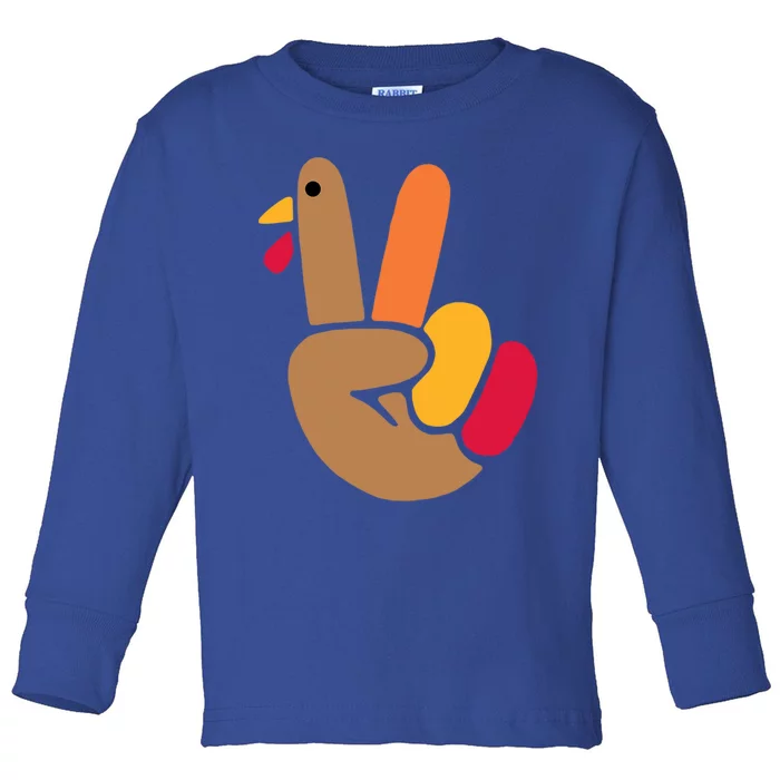 Peace Hand Turkey Design For Ugly Thanksgiving Sweater Idea Gift Toddler Long Sleeve Shirt