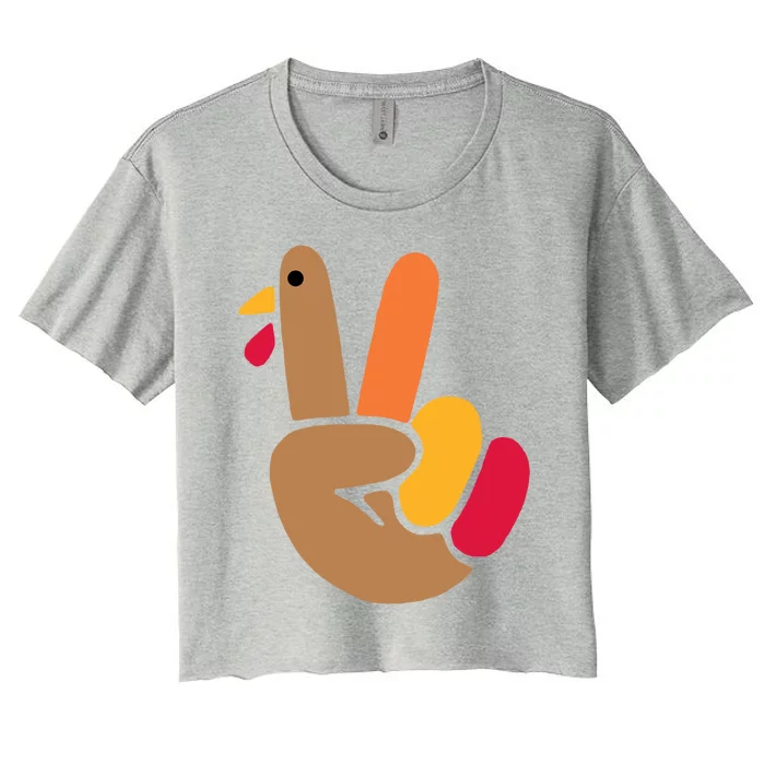 Peace Hand Turkey Design For Ugly Thanksgiving Sweater Idea Gift Women's Crop Top Tee