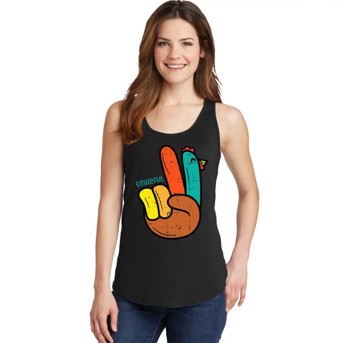 Peace Hand Turkey Grateful Thanksgiving Hippi Ladies Essential Tank