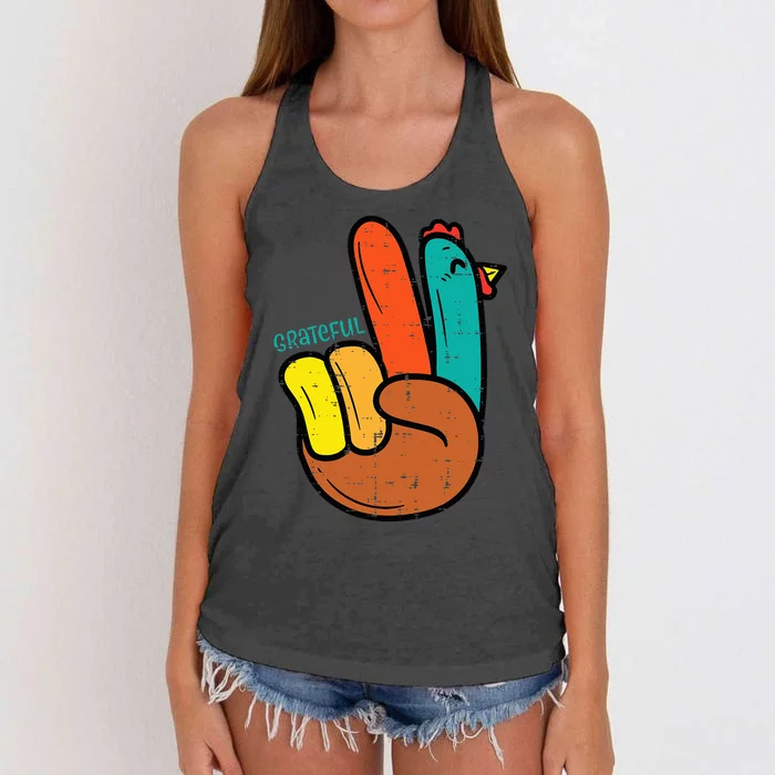 Peace Hand Turkey Grateful Thanksgiving Hippi Women's Knotted Racerback Tank