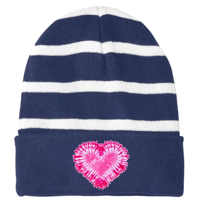 Pink Heart Tie Dye Valentines Day Striped Beanie with Solid Band