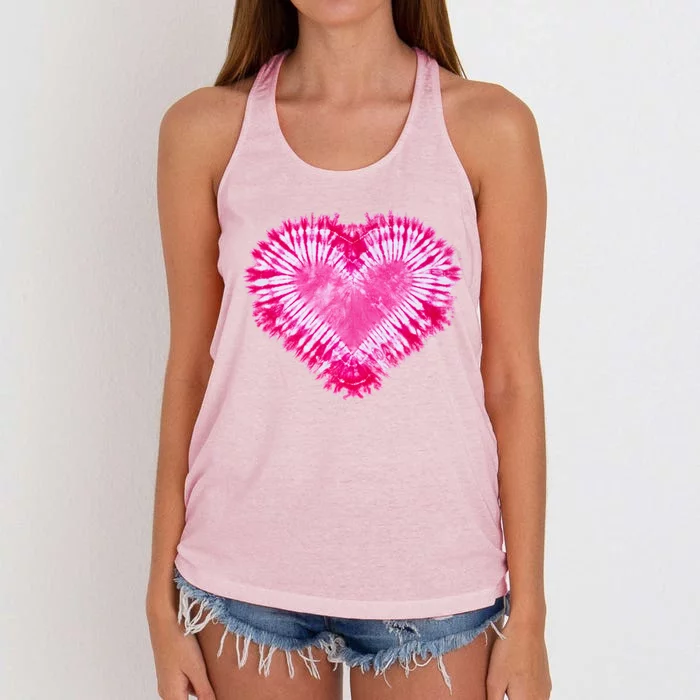 Pink Heart Tie Dye Valentines Day Women's Knotted Racerback Tank