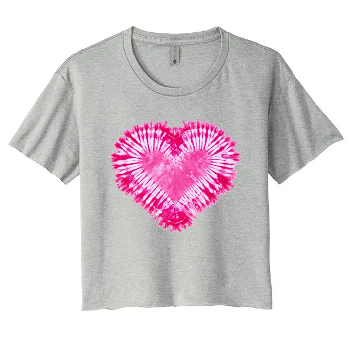 Pink Heart Tie Dye Valentines Day Women's Crop Top Tee