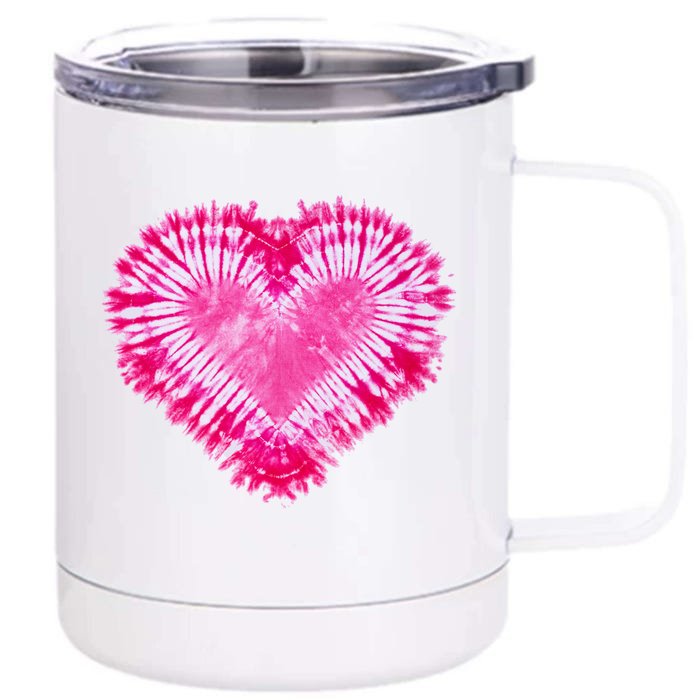 Pink Heart Tie Dye Valentines Day Front & Back 12oz Stainless Steel Tumbler Cup