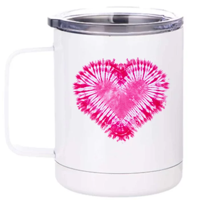 Pink Heart Tie Dye Valentines Day Front & Back 12oz Stainless Steel Tumbler Cup