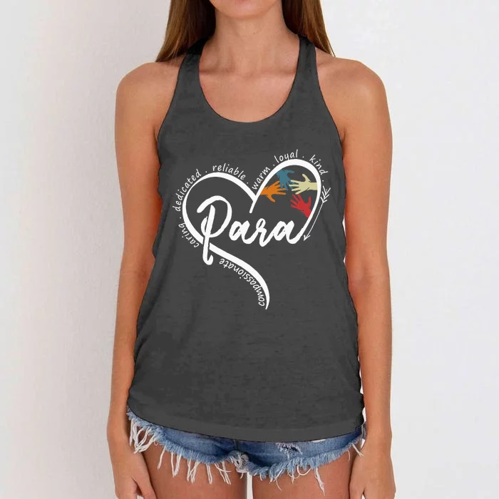 Para Heart Teacher Paraprofessional Paraeducator Women's Knotted Racerback Tank