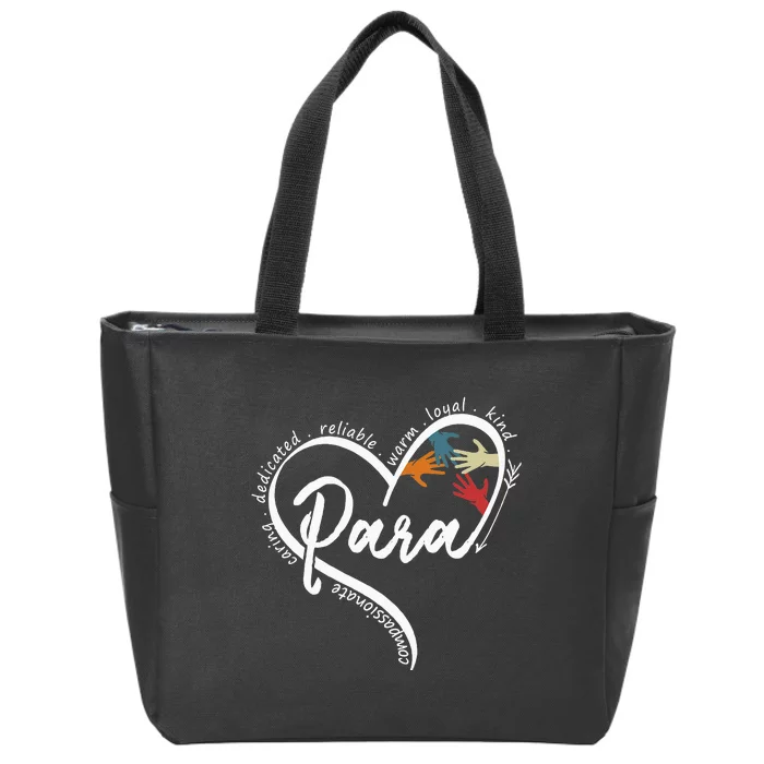 Para Heart Teacher Paraprofessional Paraeducator Zip Tote Bag