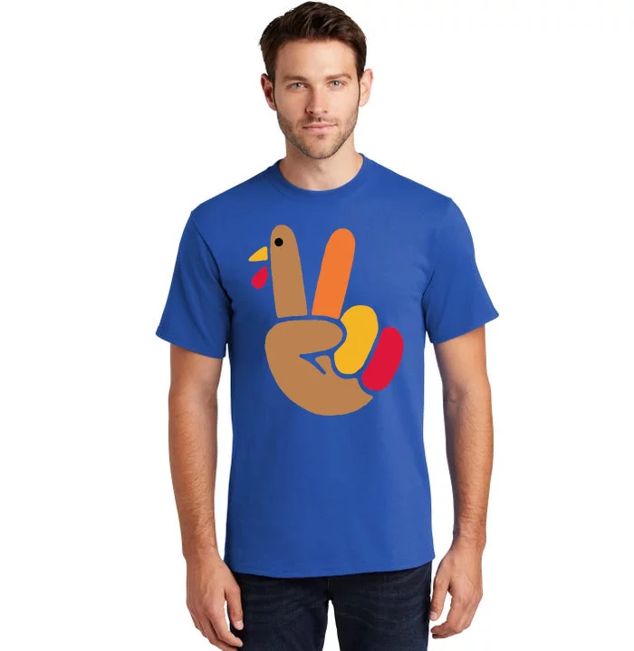 Peace Hand Turkey Design For Ugly Thanksgiving Funny Idea Funny Tall T-Shirt