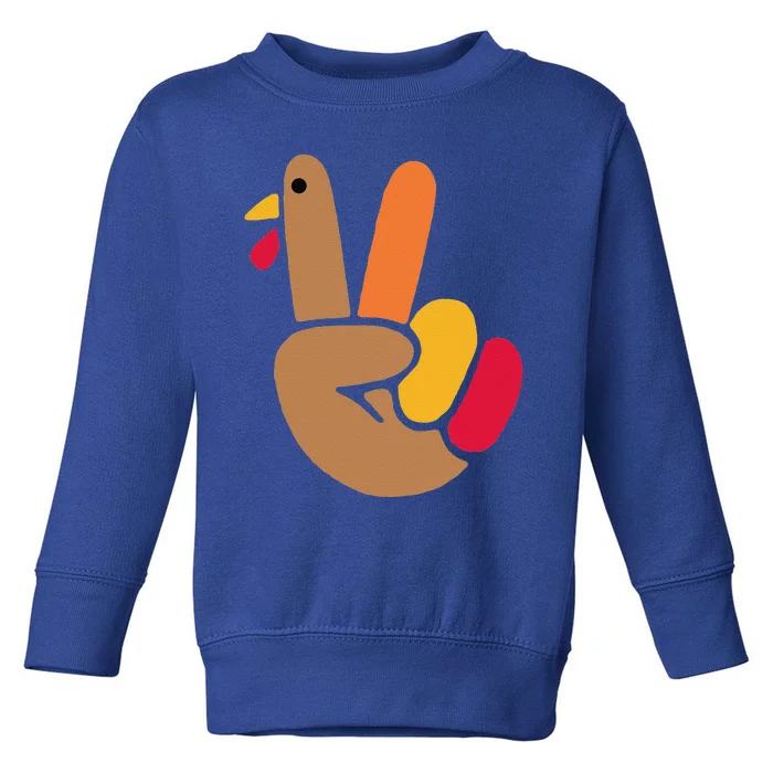 Peace Hand Turkey Design For Ugly Thanksgiving Funny Idea Funny Toddler Sweatshirt