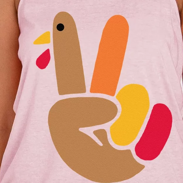 Peace Hand Turkey Design For Ugly Thanksgiving Funny Idea Funny Women's Knotted Racerback Tank