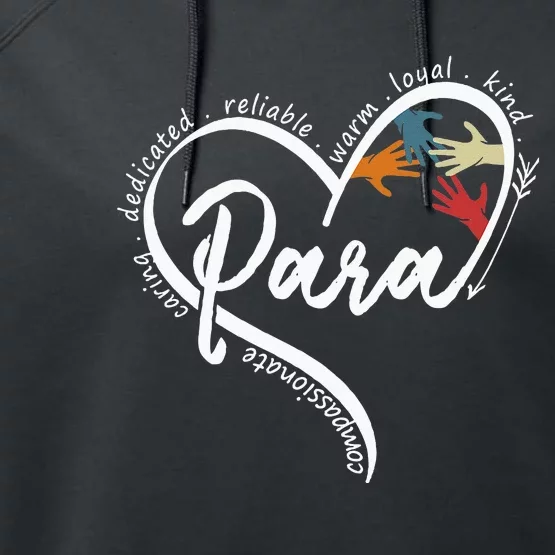 Para Heart Teacher Paraprofessional Paraeducator Performance Fleece Hoodie