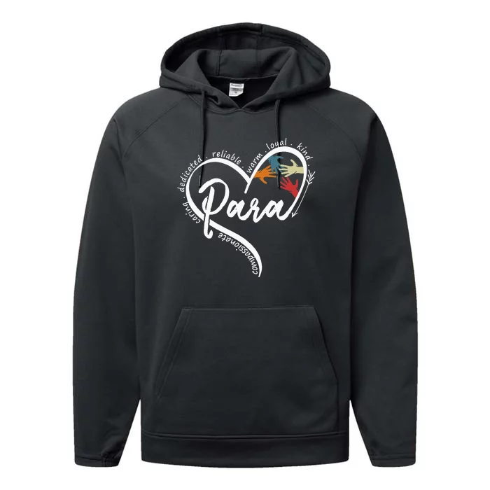 Para Heart Teacher Paraprofessional Paraeducator Performance Fleece Hoodie