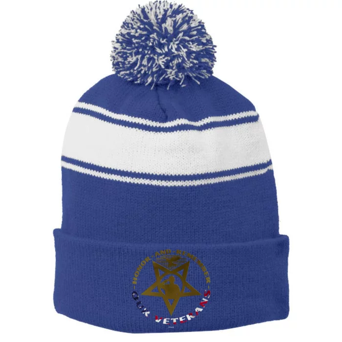 Public Holiday To Honor And Remember Our Veterans Medal Gift Stripe Pom Pom Beanie