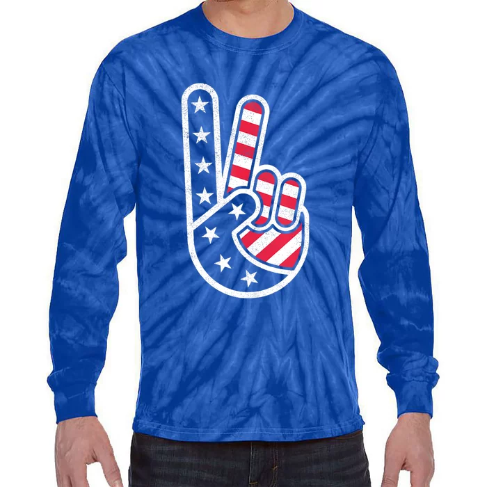 Peace Hand USA Flag Red White Blue 4th Of July Tie-Dye Long Sleeve Shirt