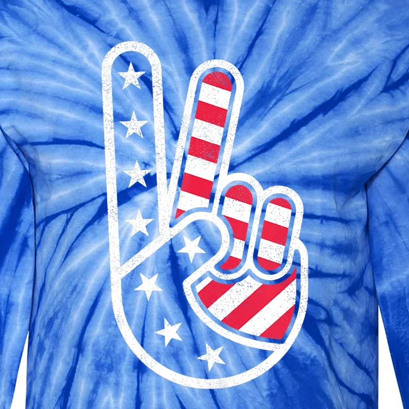 Peace Hand USA Flag Red White Blue 4th Of July Tie-Dye Long Sleeve Shirt