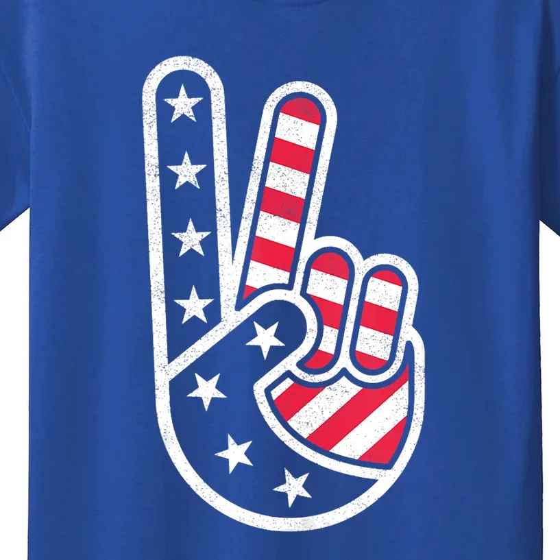 Peace Hand USA Flag Red White Blue 4th Of July Kids T-Shirt