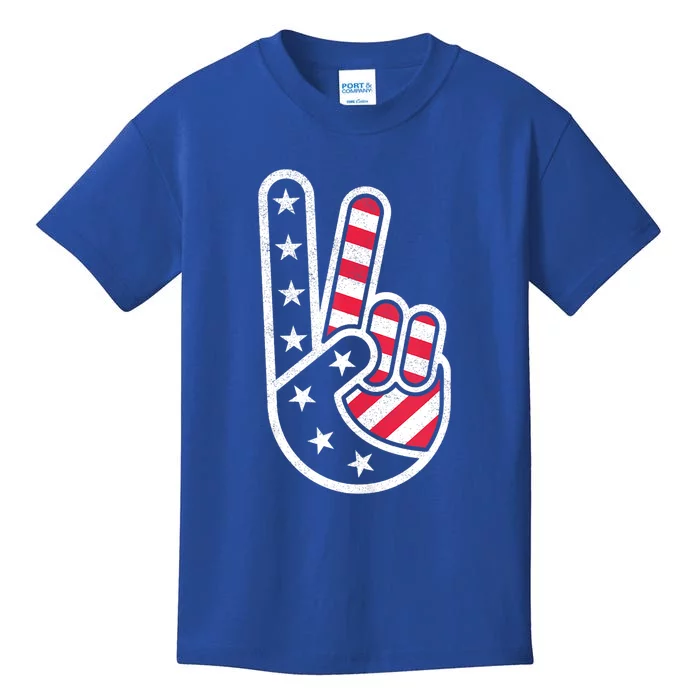 Peace Hand USA Flag Red White Blue 4th Of July Kids T-Shirt