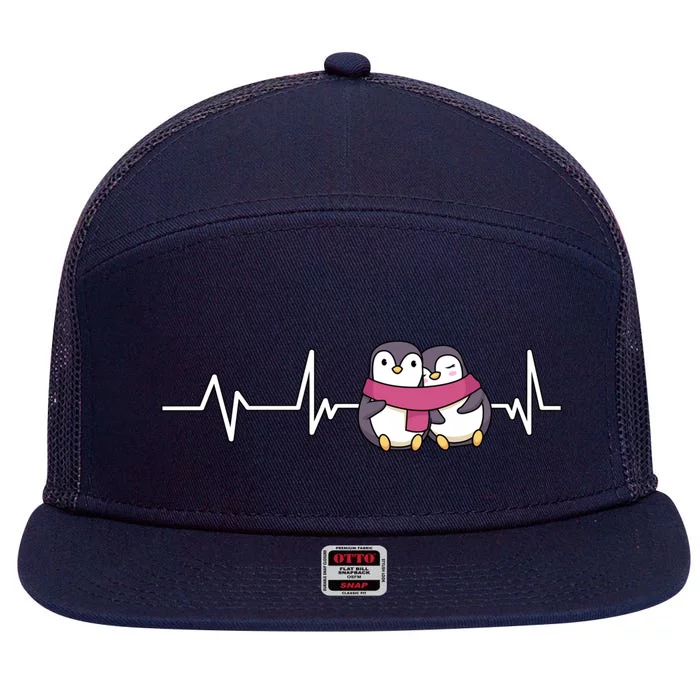 Penguin Heartbeat Valentine's Day Gift Penguin Gift 7 Panel Mesh Trucker Snapback Hat