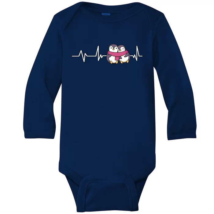 Penguin Heartbeat Valentine's Day Gift Penguin Gift Baby Long Sleeve Bodysuit