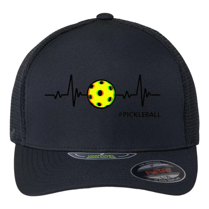 Pickleball Heartbeat Vintage Pickleball Player Flexfit Unipanel Trucker Cap