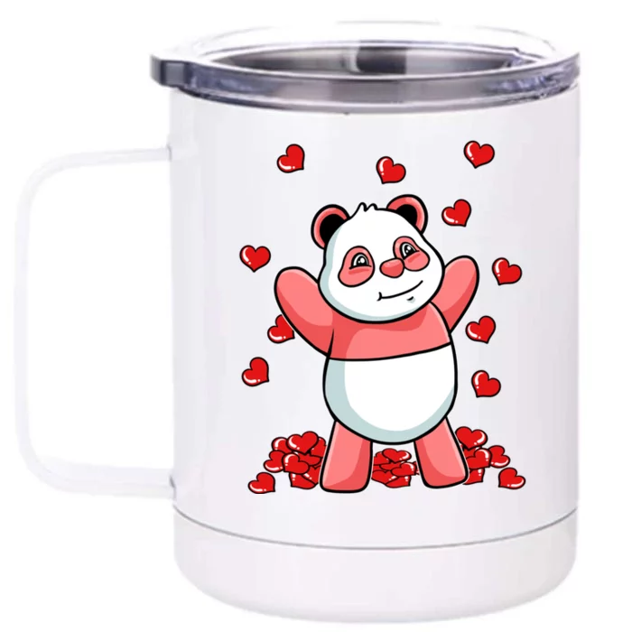 Panda Heart Valentines Day Cute Bear Animal Love Gift Front & Back 12oz Stainless Steel Tumbler Cup