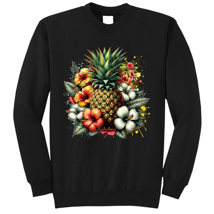 Pineapple Hawaii Vintage Hawaiian Floral Tall Sweatshirt