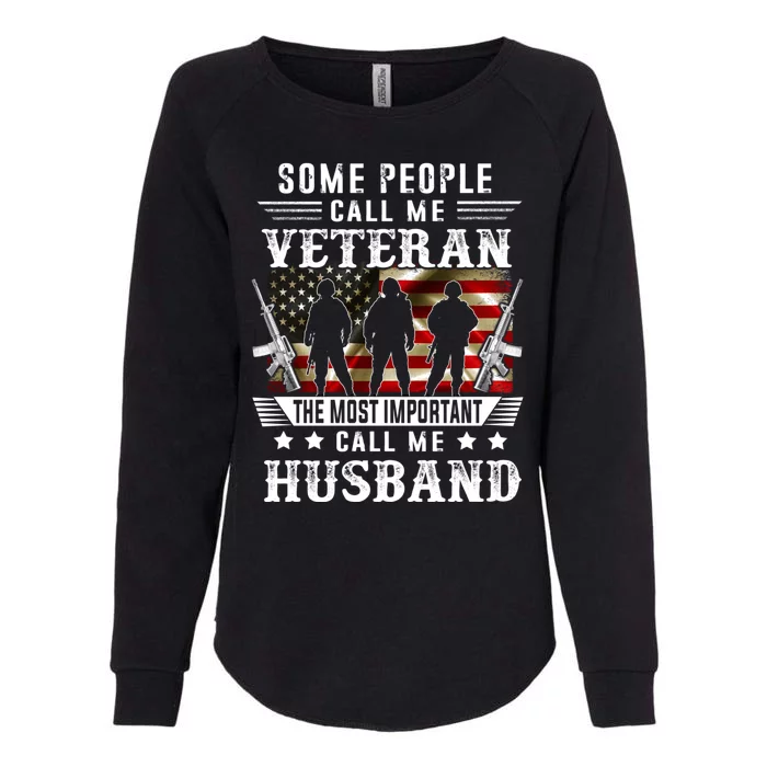 Proud Husband Veteran American Flag Gifts VeteranS Day Womens California Wash Sweatshirt