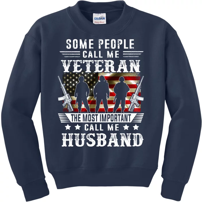 Proud Husband Veteran American Flag Gifts VeteranS Day Kids Sweatshirt