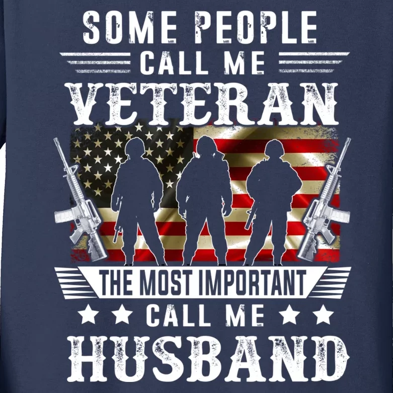 Proud Husband Veteran American Flag Gifts VeteranS Day Kids Long Sleeve Shirt