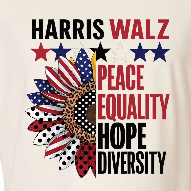 Patriotic Harris Walz Peace Love Equality Hope Diversity Garment-Dyed Women's Muscle Tee