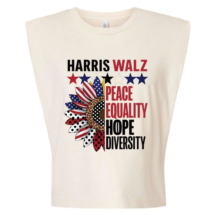 Patriotic Harris Walz Peace Love Equality Hope Diversity Garment-Dyed Women's Muscle Tee