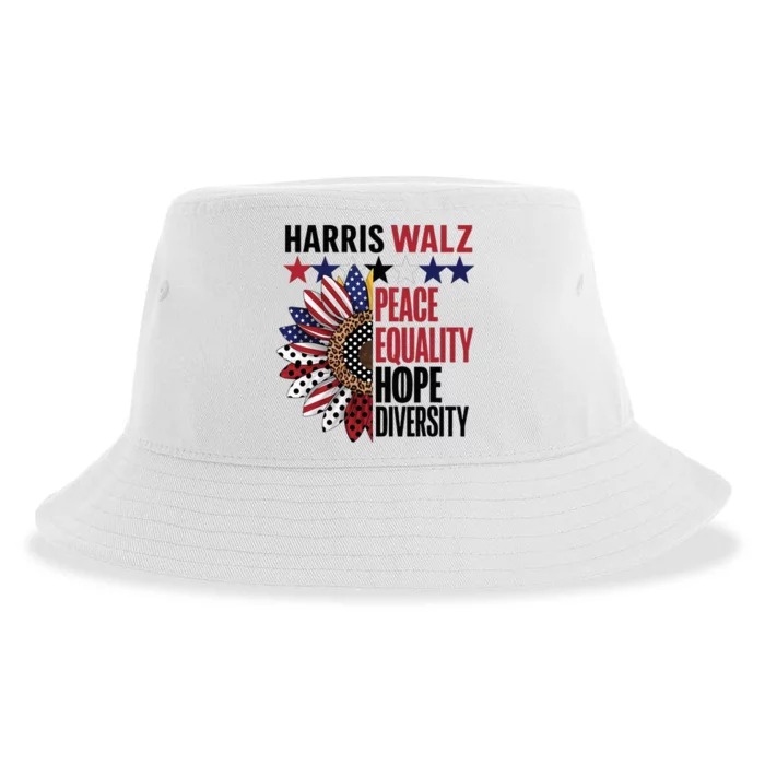 Patriotic Harris Walz Peace Love Equality Hope Diversity Sustainable Bucket Hat