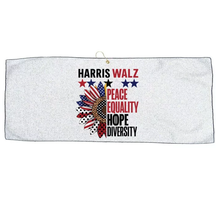 Patriotic Harris Walz Peace Love Equality Hope Diversity Large Microfiber Waffle Golf Towel