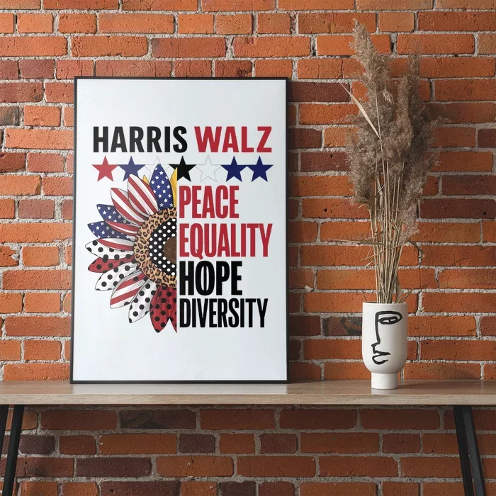 Patriotic Harris Walz Peace Love Equality Hope Diversity Poster