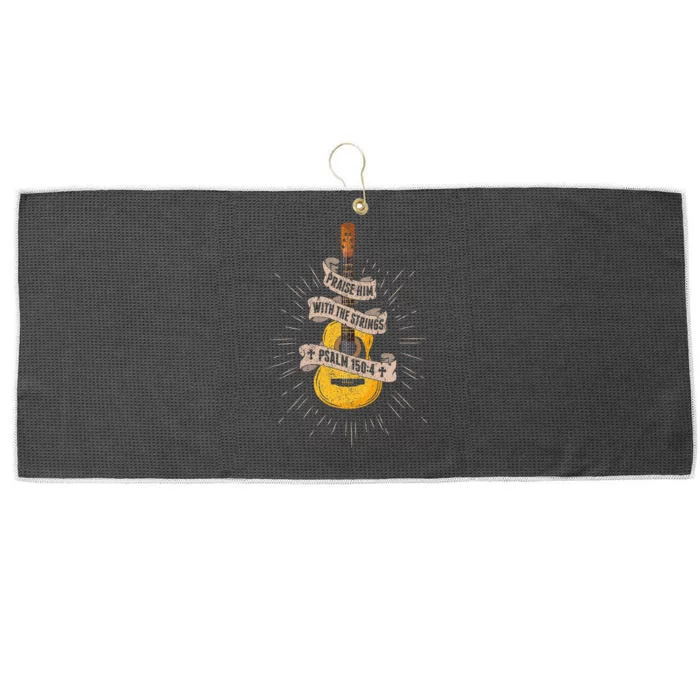 Praise Him With The Strings Jesus Acoustic Guitar Christian Large Microfiber Waffle Golf Towel