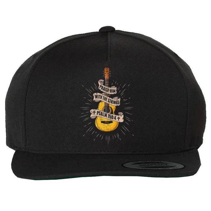 Praise Him With The Strings Jesus Acoustic Guitar Christian Wool Snapback Cap