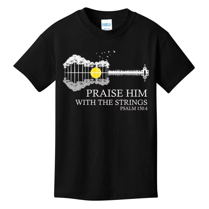 Praise Him With The Strings Christian Guitar Player Kids T-Shirt