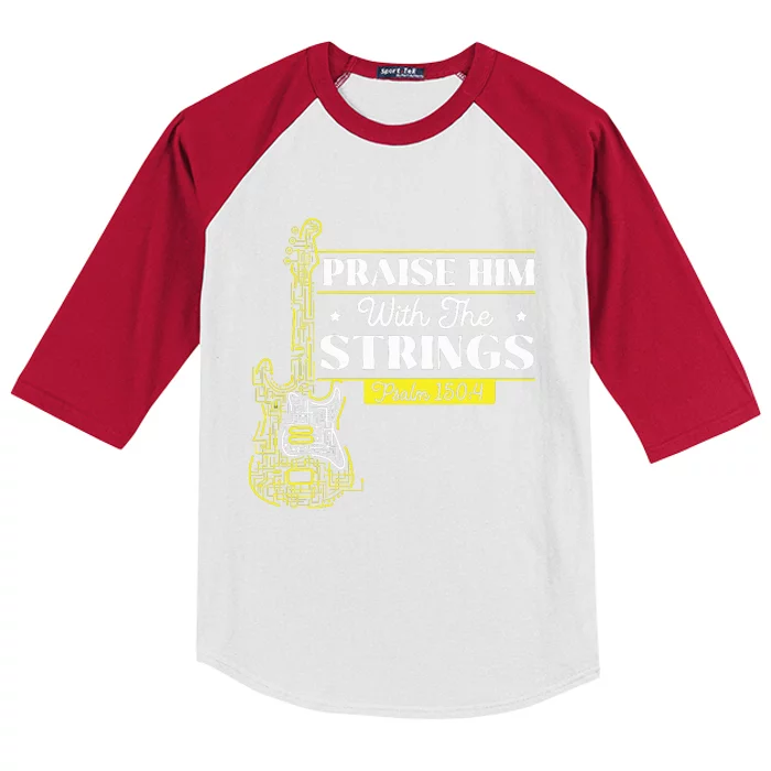 Praise Him With The Strings Bass Guitar Christian Guitarist Kids Colorblock Raglan Jersey