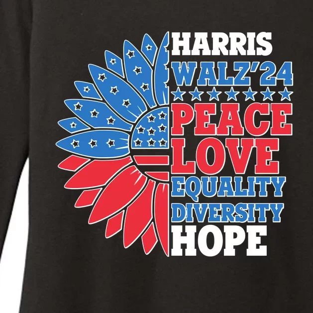 Patriotic Harris Walz Peace Love Equality Diversity Hope 2024 Usa Sunflower Womens CVC Long Sleeve Shirt