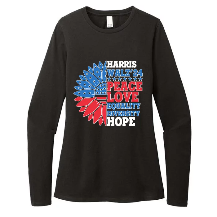 Patriotic Harris Walz Peace Love Equality Diversity Hope 2024 Usa Sunflower Womens CVC Long Sleeve Shirt