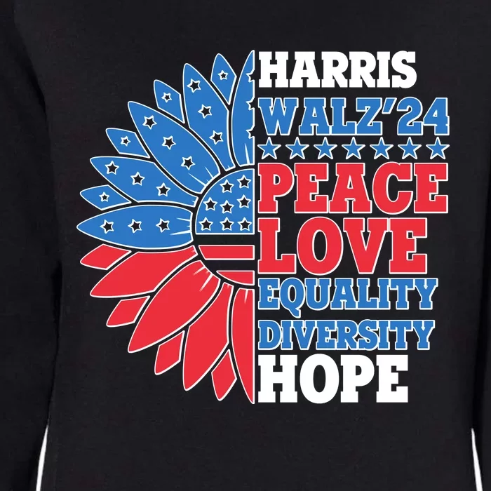 Patriotic Harris Walz Peace Love Equality Diversity Hope 2024 Usa Sunflower Womens California Wash Sweatshirt