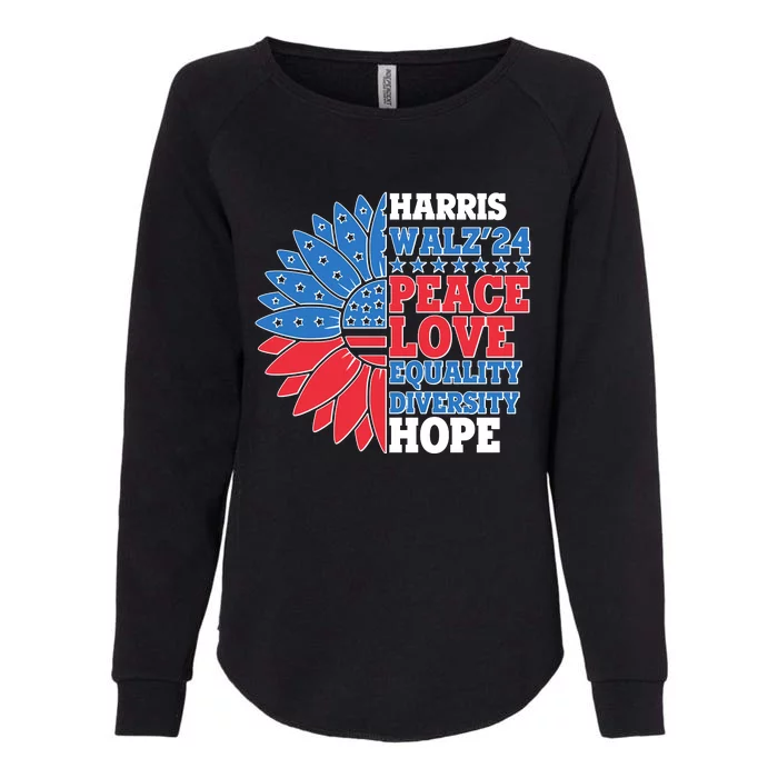 Patriotic Harris Walz Peace Love Equality Diversity Hope 2024 Usa Sunflower Womens California Wash Sweatshirt