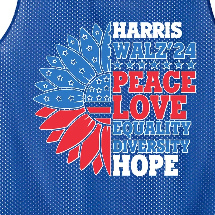 Patriotic Harris Walz Peace Love Equality Diversity Hope 2024 Usa Sunflower Mesh Reversible Basketball Jersey Tank