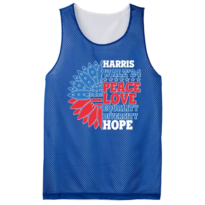 Patriotic Harris Walz Peace Love Equality Diversity Hope 2024 Usa Sunflower Mesh Reversible Basketball Jersey Tank