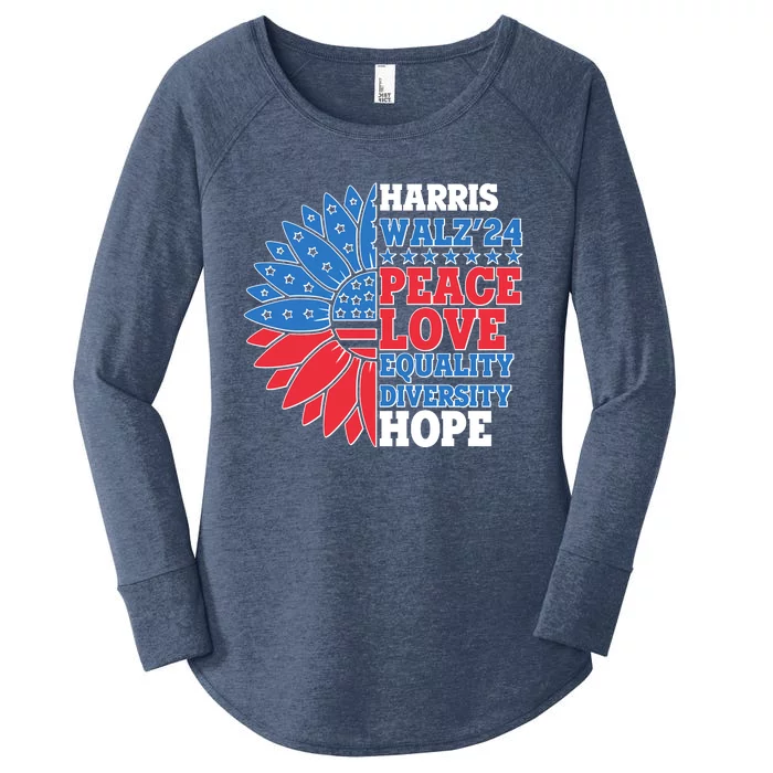 Patriotic Harris Walz Peace Love Equality Diversity Hope 2024 Usa Sunflower Women's Perfect Tri Tunic Long Sleeve Shirt