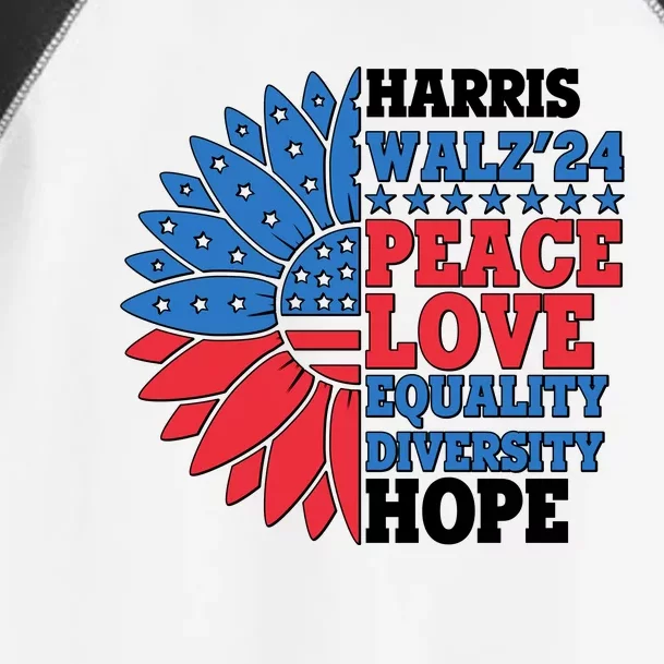 Patriotic Harris Walz Peace Love Equality Diversity Hope 2024 Usa Sunflower Toddler Fine Jersey T-Shirt