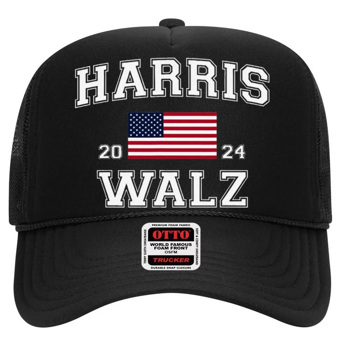 President Harris Walz 2024 Kamala Harris Tim Walz Vote High Crown Mesh Trucker Hat