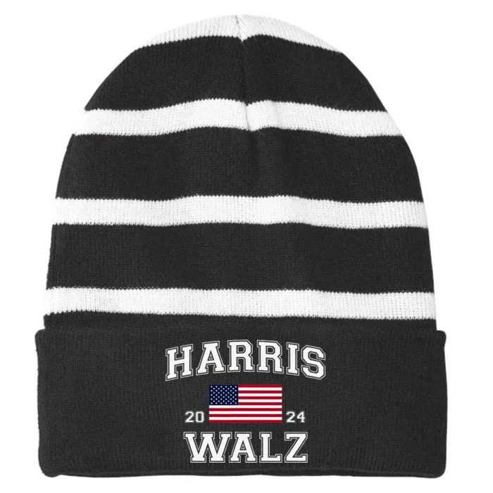 President Harris Walz 2024 Kamala Harris Tim Walz Vote Striped Beanie with Solid Band