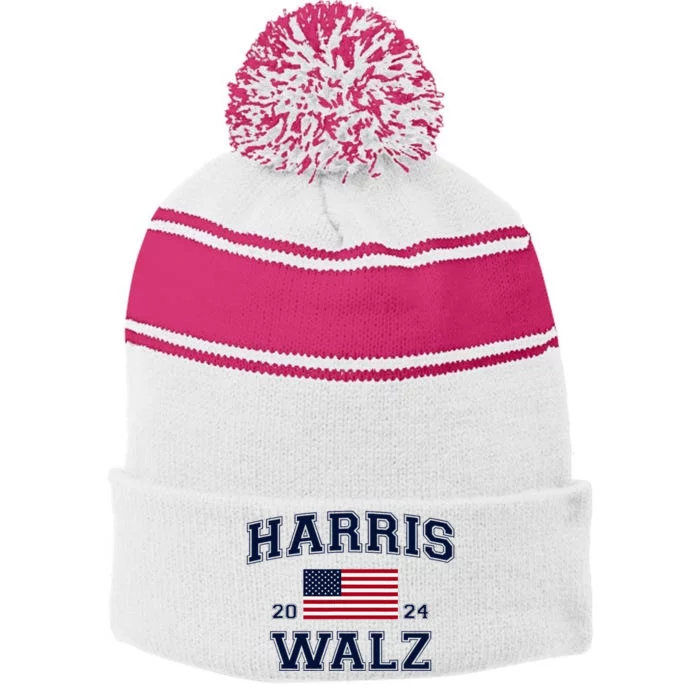 President Harris Walz 2024 Kamala Harris Tim Walz Vote Stripe Pom Pom Beanie